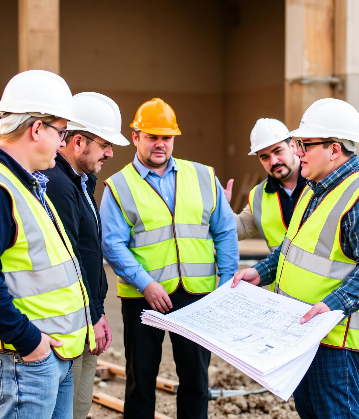 Atlas Construction site team reviewing drawings on site